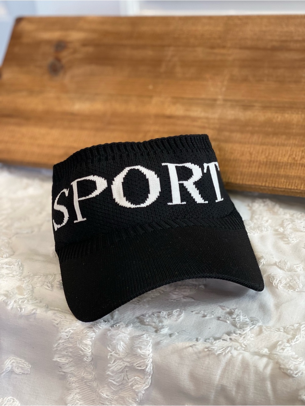 Like New!  Black Knit Visor Cap with White 'SPORT' Logo
